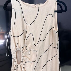 Cream Sleeveless Dress with Black Abstract Lines
